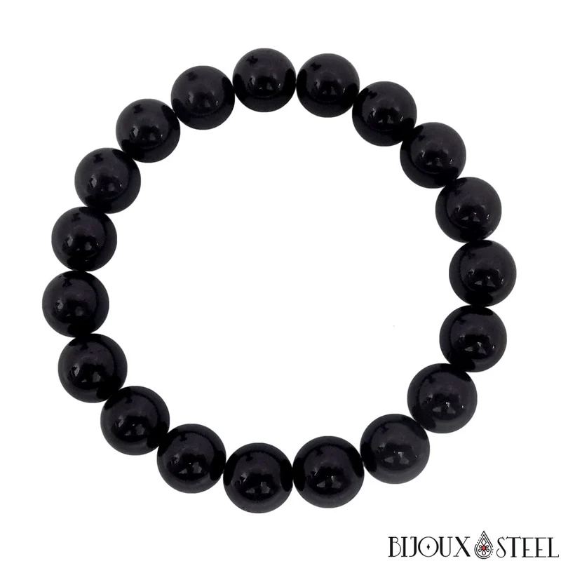 Bracelet en perles de tourmaline noire 10mm