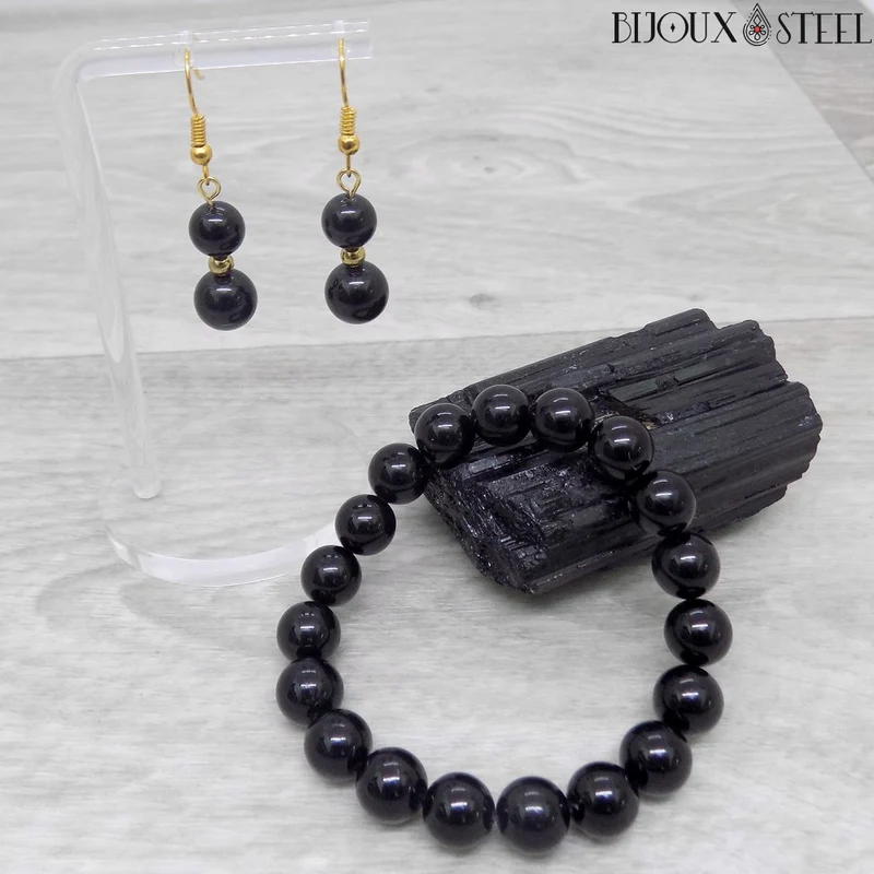 Bracelet en perles de tourmaline noire 10mm