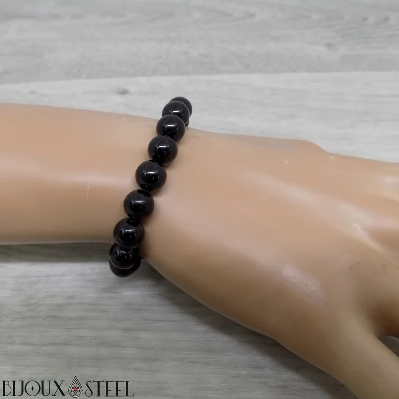 Bracelet en perles de tourmaline noire 8mm