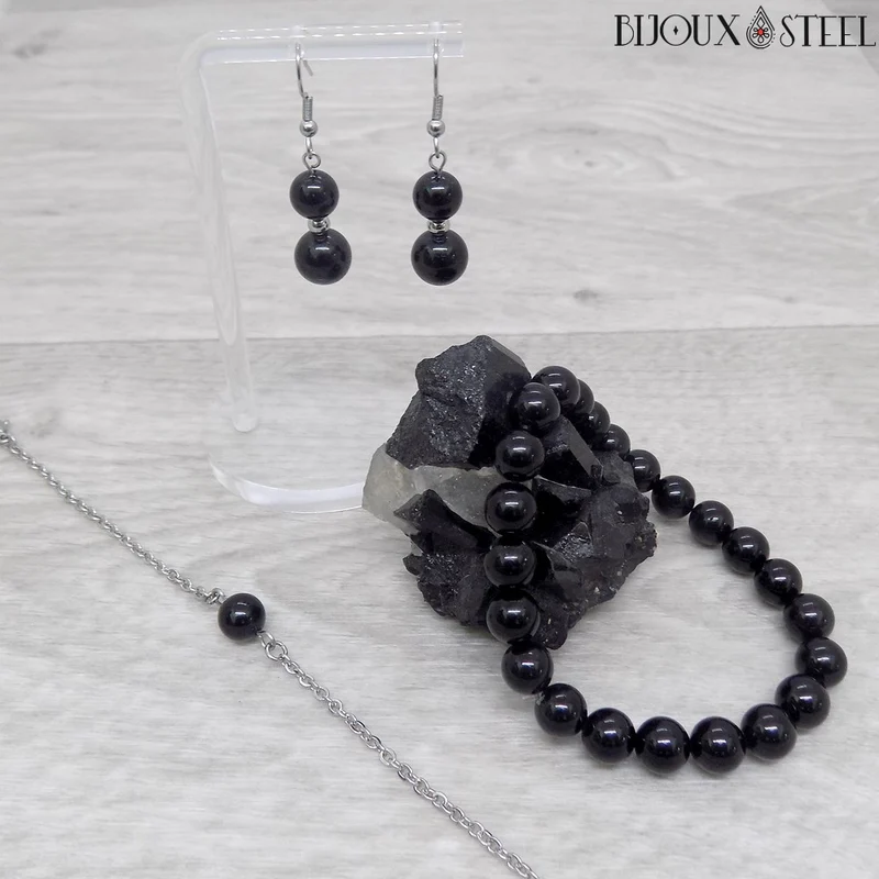 Bracelet en perles de tourmaline noire 8mm