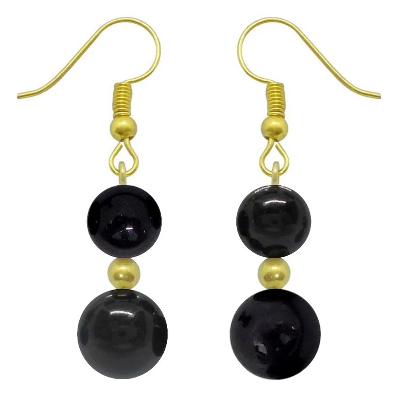 Boucles d'oreilles pendantes doubles perles en tourmaline noire