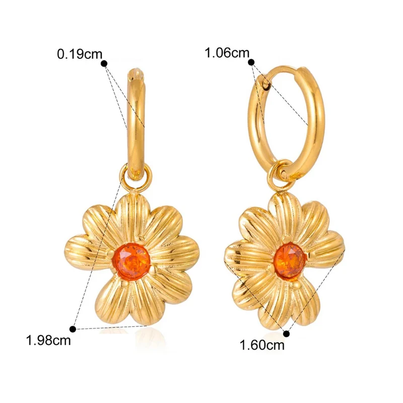 Boucles d'Oreilles Fleur Zircon Rouge