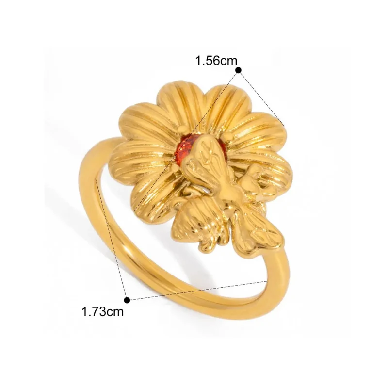 Bague Fleur Zircon Rouge