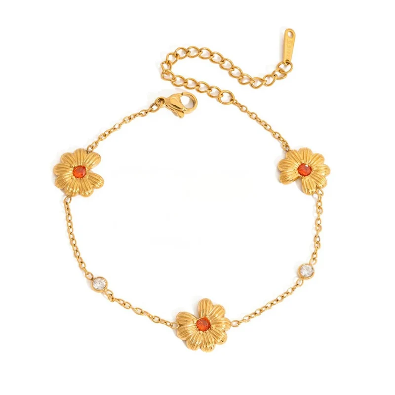 Bracelet Fleur Zircon Rouge