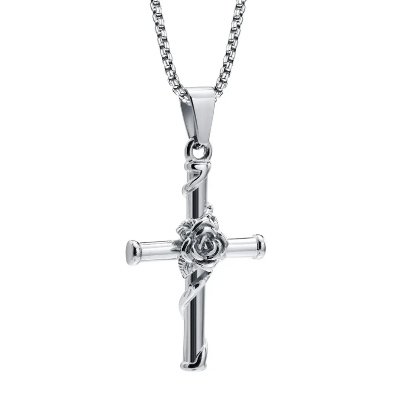 Collier Pendentif Croix et Rose Homme