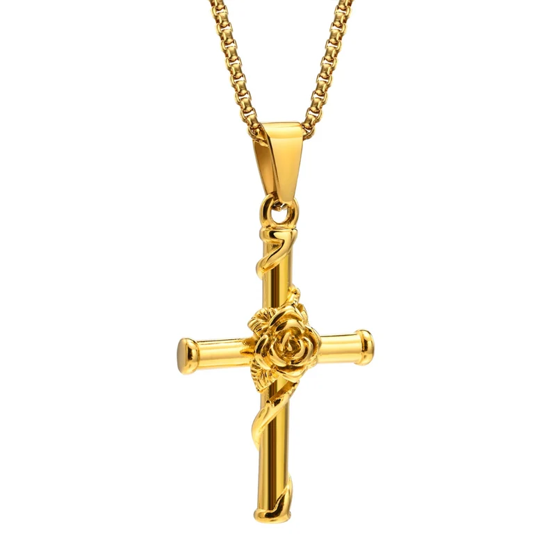 Collier Pendentif Croix et Rose Homme