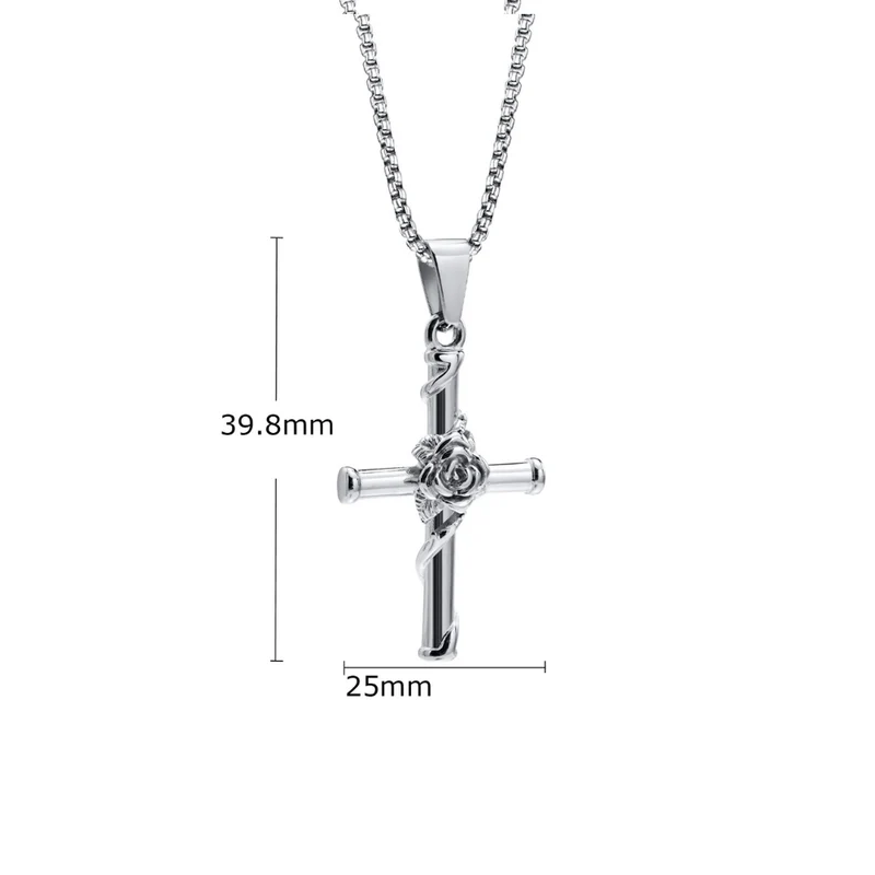 Collier Pendentif Croix et Rose Homme