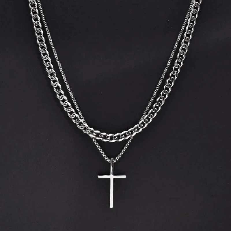 Double Collier Croix Homme