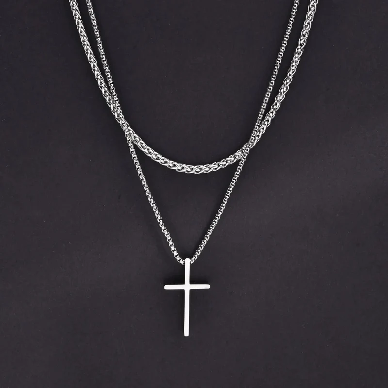 Double Collier Croix Homme