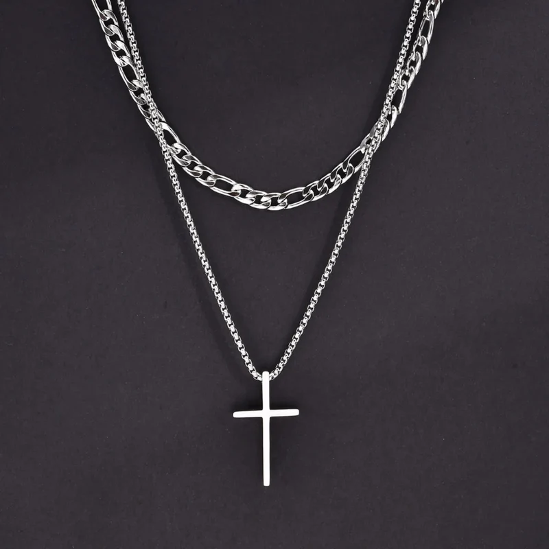 Double Collier Croix Homme