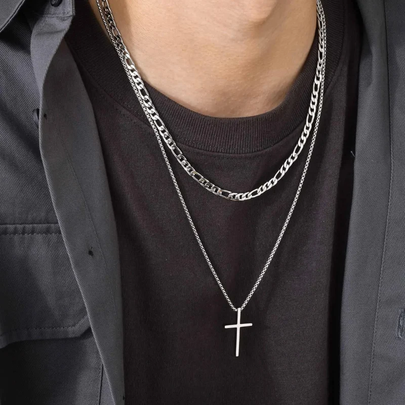 Double Collier Croix Homme