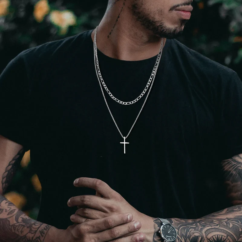 Double Collier Croix Homme