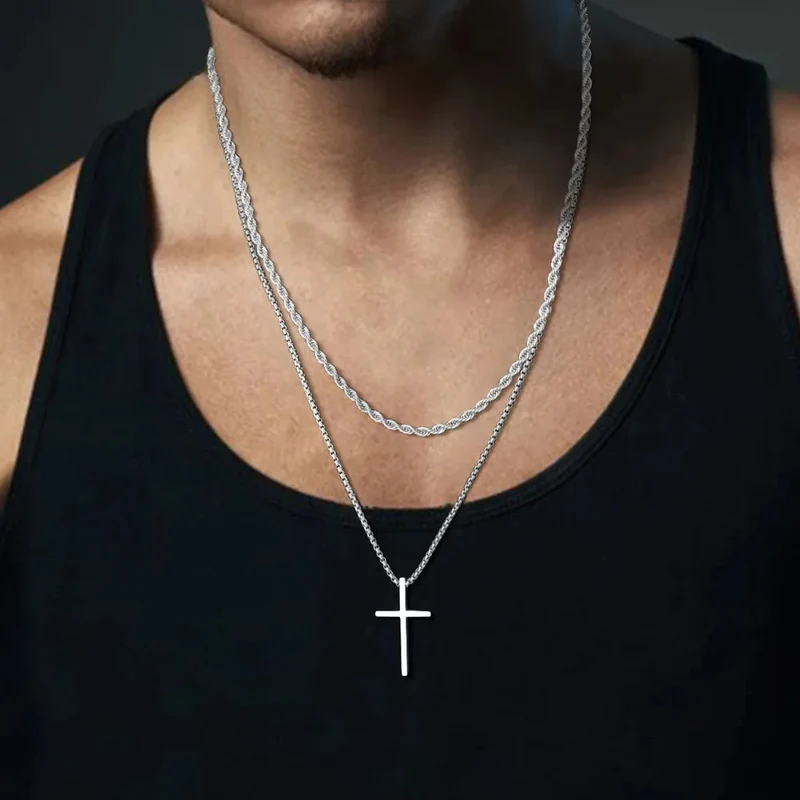 Double Collier Croix Homme