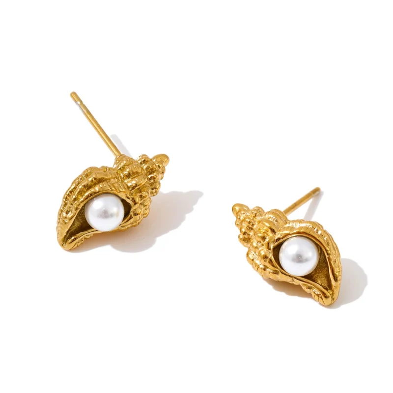 Boucles d'Oreilles Coquillage Perle Blanche