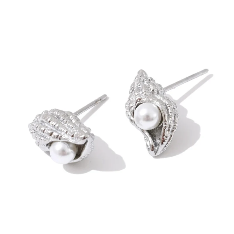 Boucles d'Oreilles Coquillage Perle Blanche