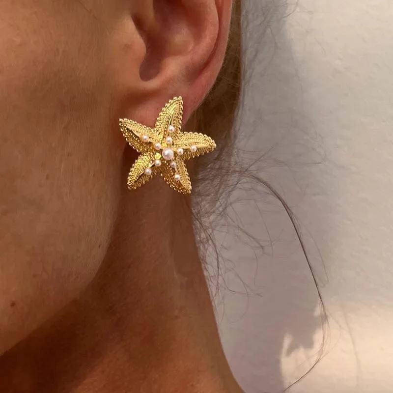 Boucles d'Oreilles Étoile de Mer Perles