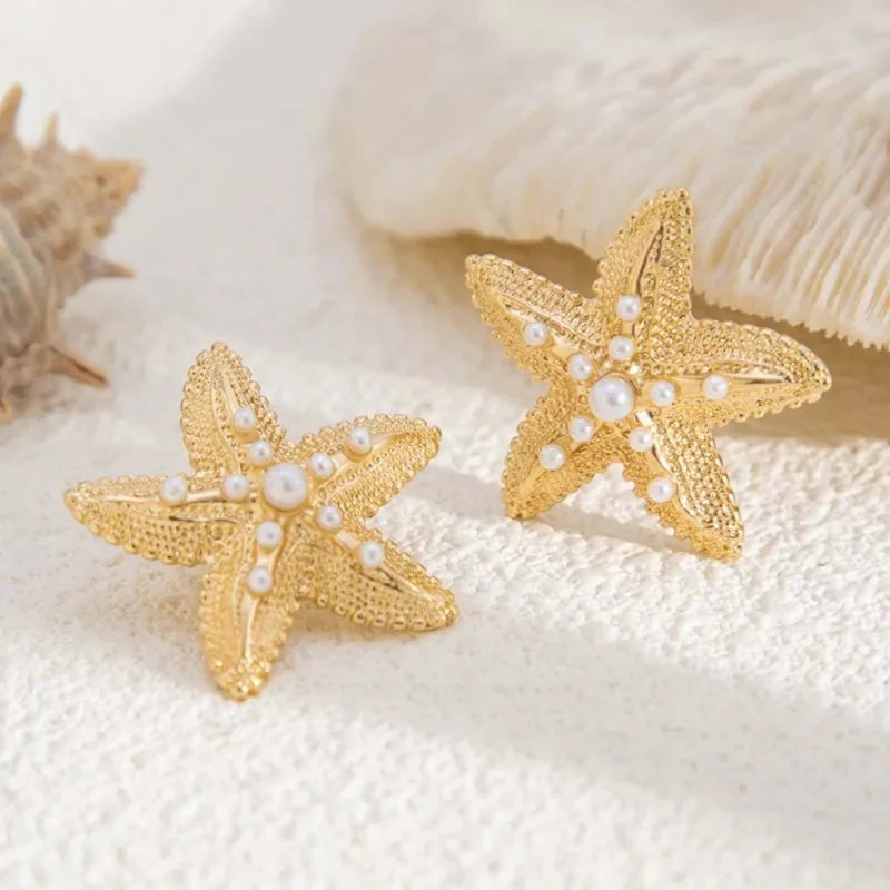 Boucles d'Oreilles Étoile de Mer Perles