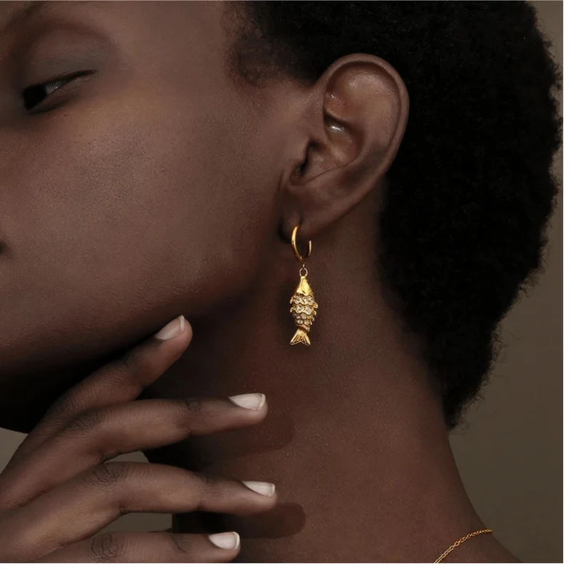 Boucles d'Oreilles Poisson Strass