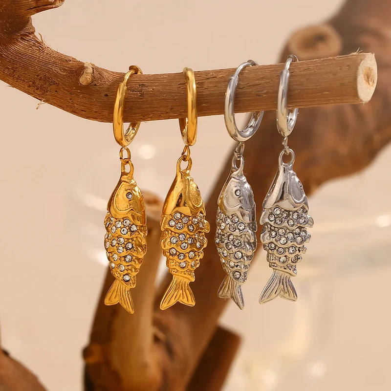 Boucles d'Oreilles Poisson Strass