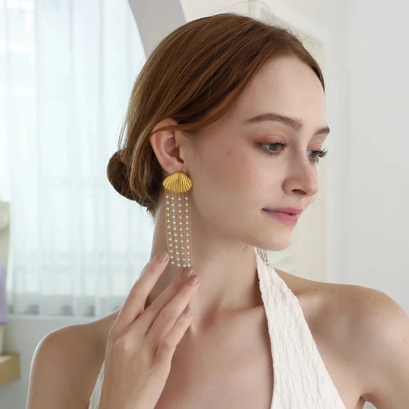 Boucles d'Oreilles Coquillage Tombantes
