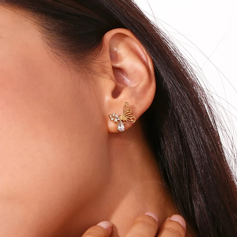 Boucles d'Oreille Papillon Strass