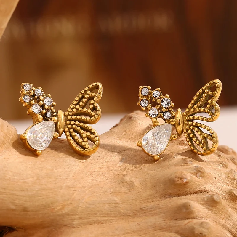 Boucles d'Oreille Papillon Strass