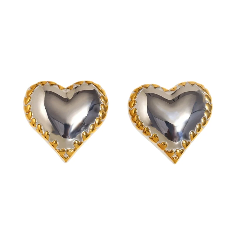 Boucles d'Oreilles Double Coeur Argent et Doré