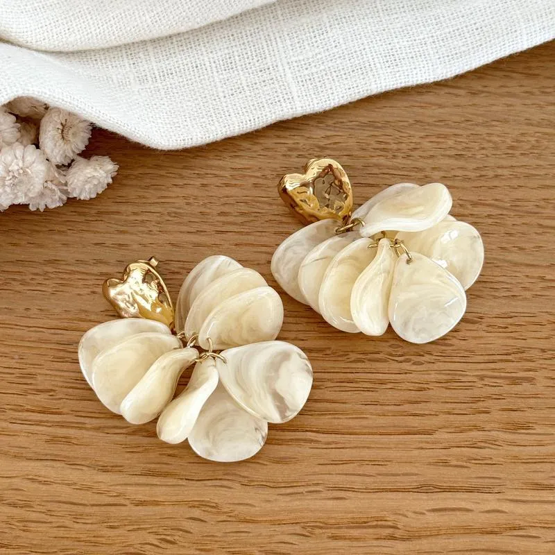 Boucles d'oreilles "Ambre" écru acier