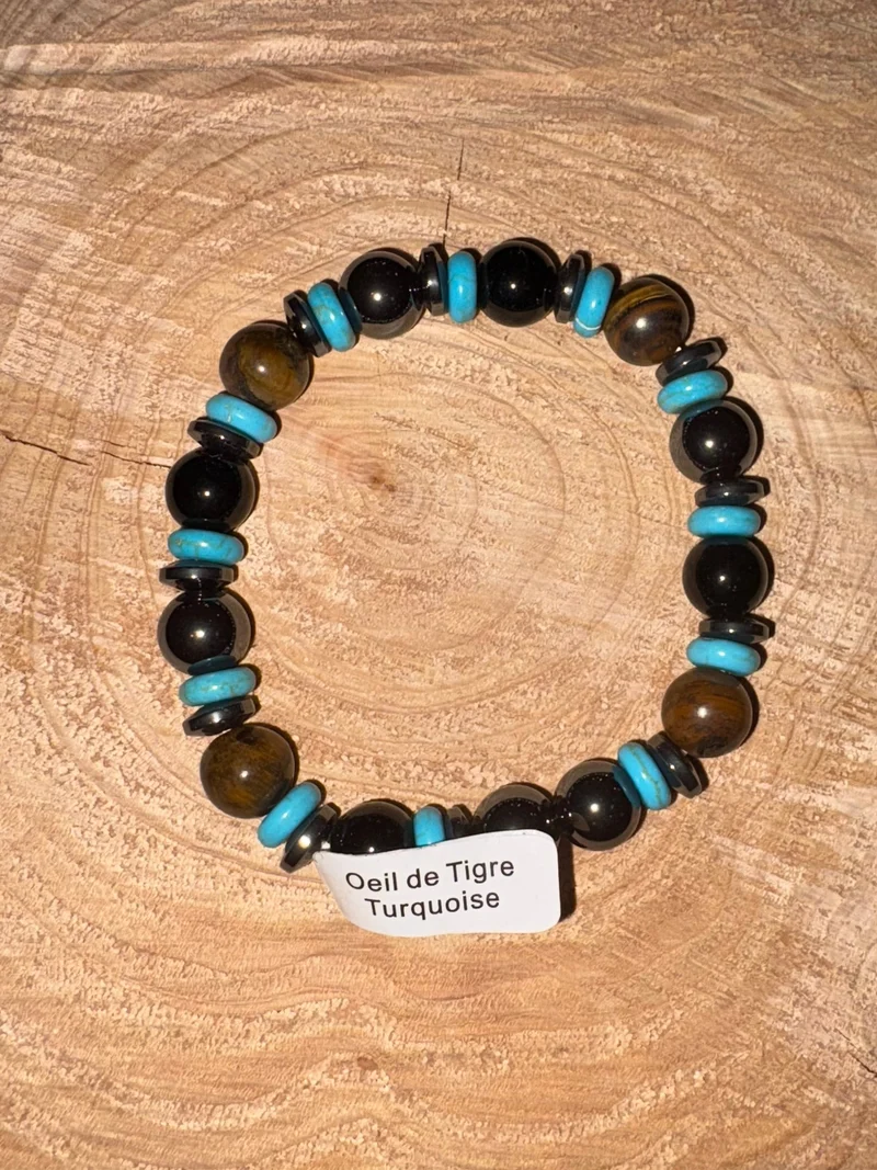 Bracelet pierre oeil de tigre turquoise T2