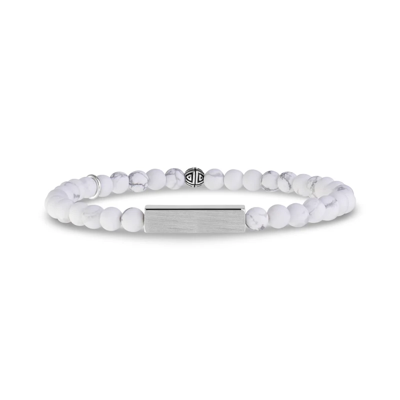 Bracelet à perles rectangulaires blanc mat | 4 mm