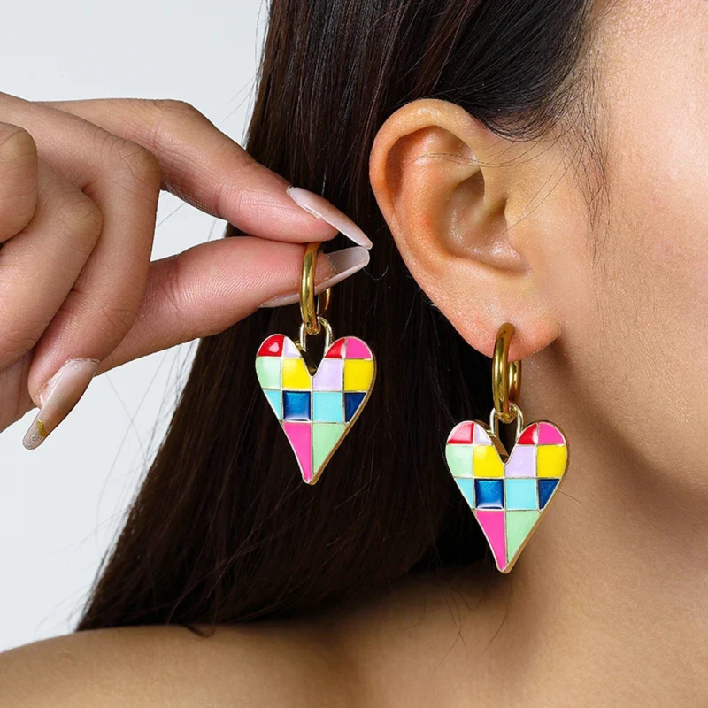 Boucles d'Oreilles Coeur Carreaux