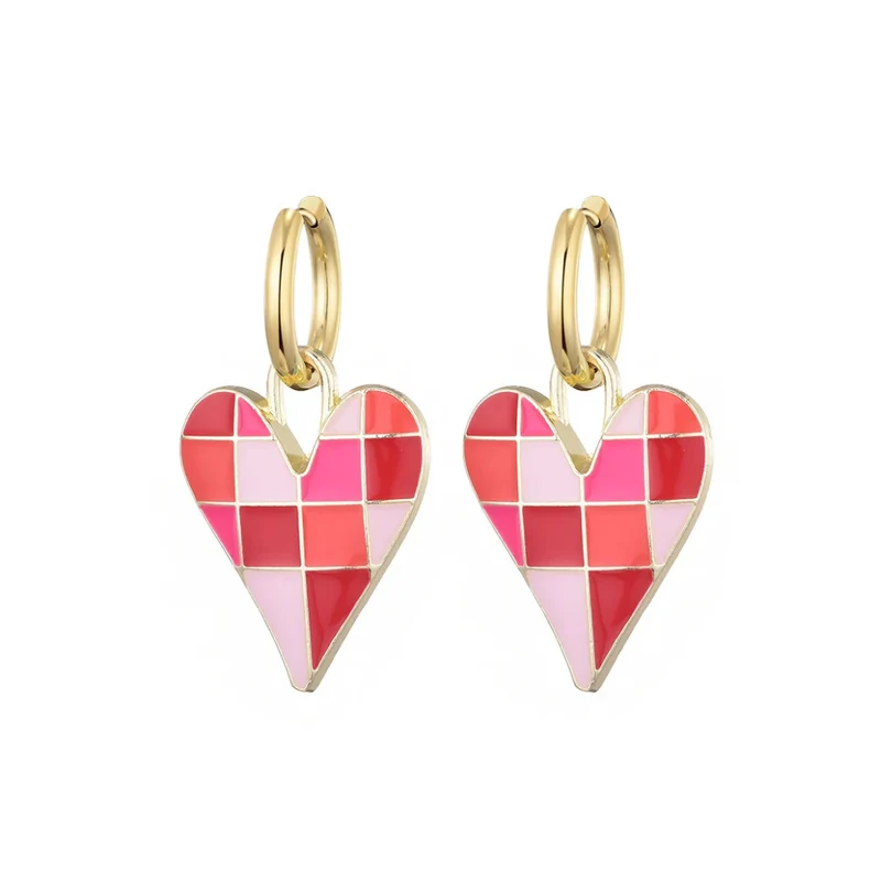 Boucles d'Oreilles Coeur Carreaux