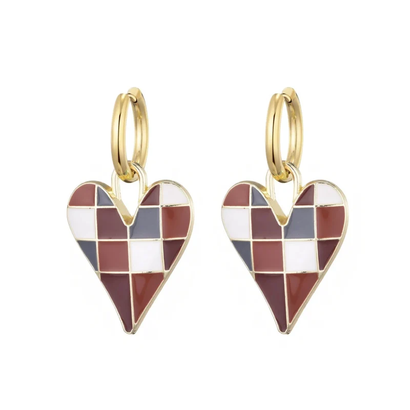 Boucles d'Oreilles Coeur Carreaux
