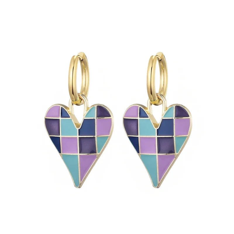 Boucles d'Oreilles Coeur Carreaux