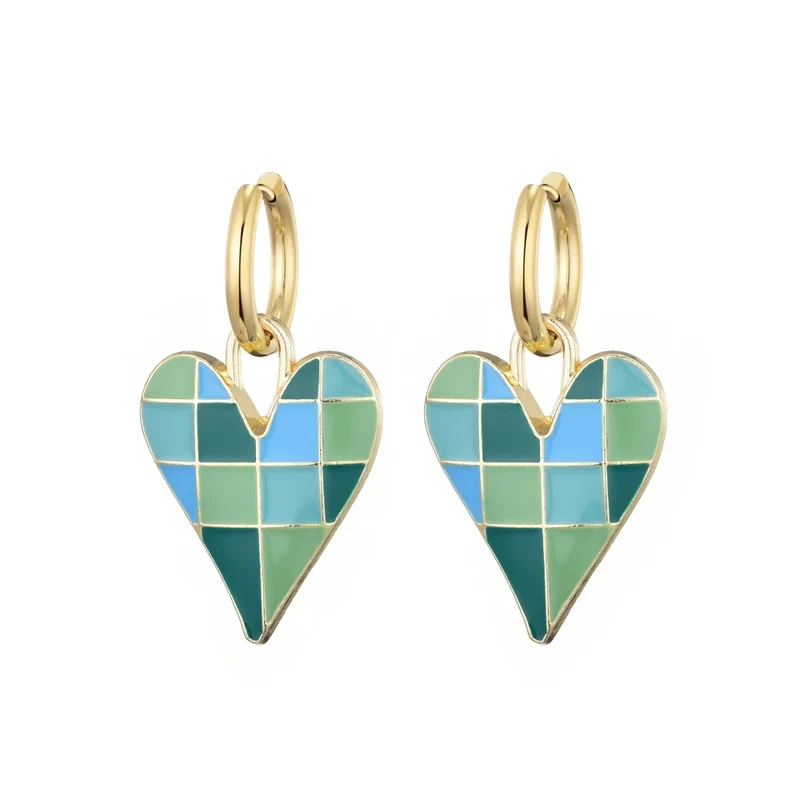 Boucles d'Oreilles Coeur Carreaux