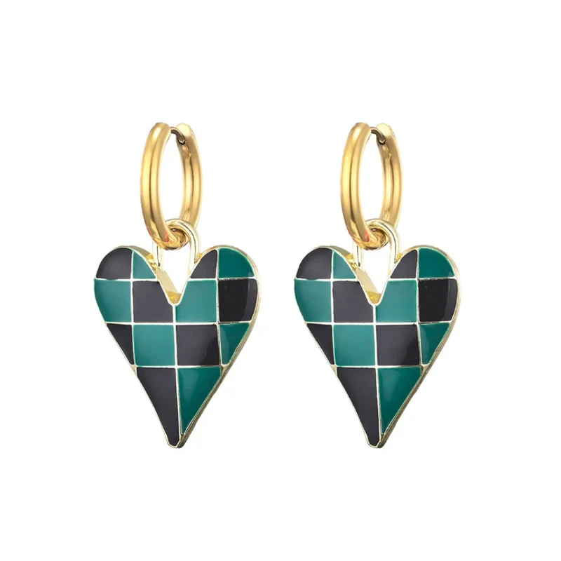 Boucles d'Oreilles Coeur Carreaux