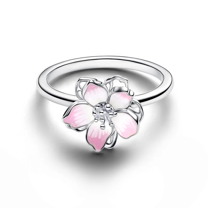 Pandora Moments 925 Sterling Silver Enamel Pink Cherry Blossom Ring 194371C01-58