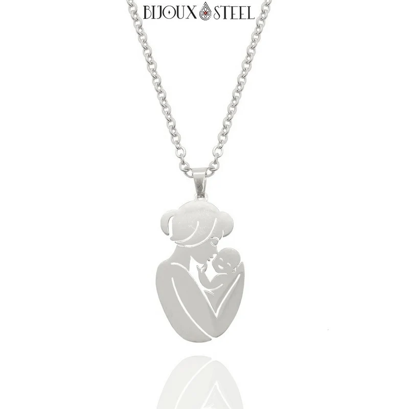 Collier à pendentif maman et son bébé en acier inoxydable