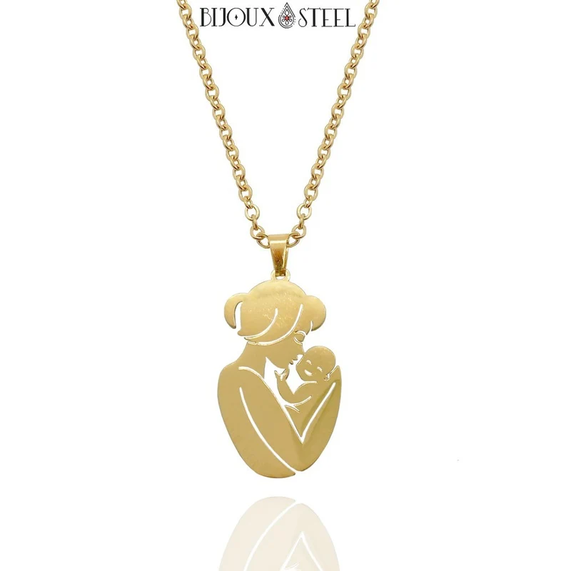 Collier à pendentif maman et son bébé en acier inoxydable