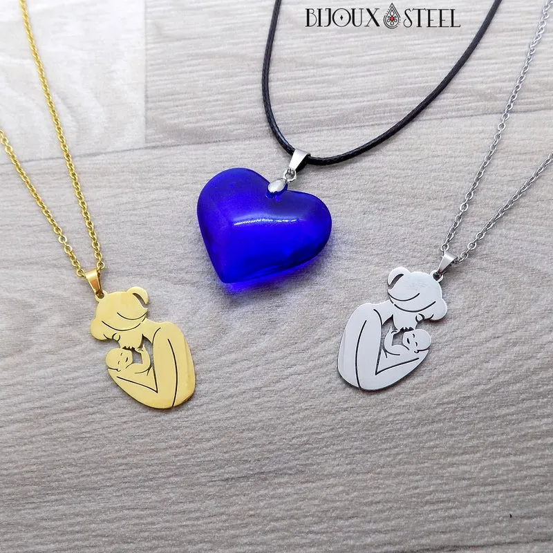 Collier à pendentif maman et son bébé en acier inoxydable