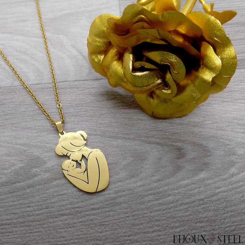 Collier à pendentif maman et son bébé en acier inoxydable
