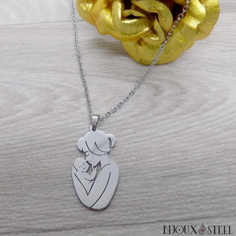 Collier à pendentif maman et son bébé en acier inoxydable