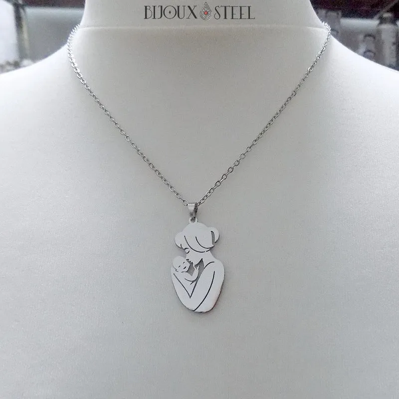 Collier à pendentif maman et son bébé en acier inoxydable