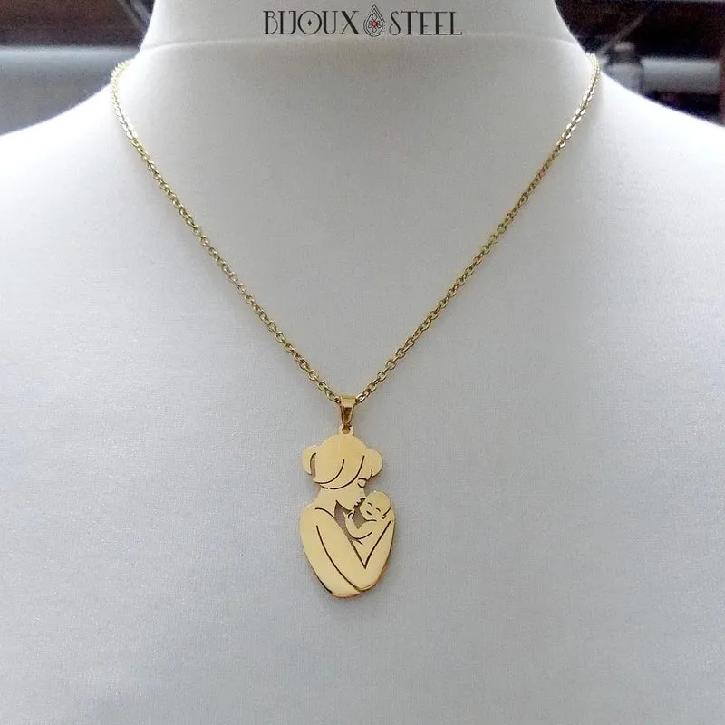 Collier à pendentif maman et son bébé en acier inoxydable