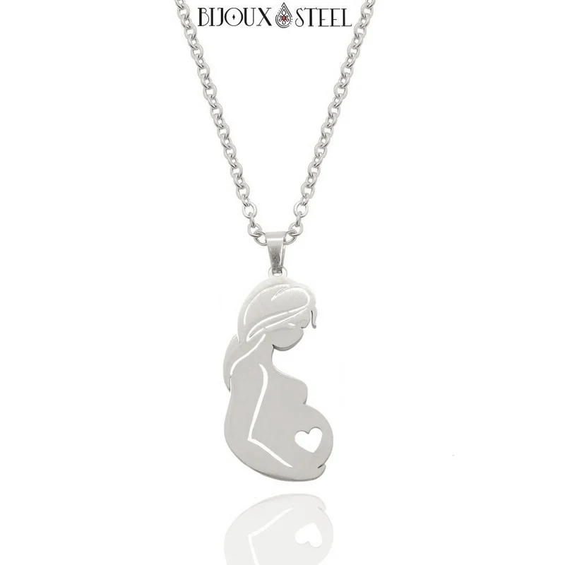 Collier à pendentif maman enceinte en acier inoxydable