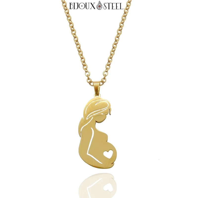 Collier à pendentif maman enceinte en acier inoxydable