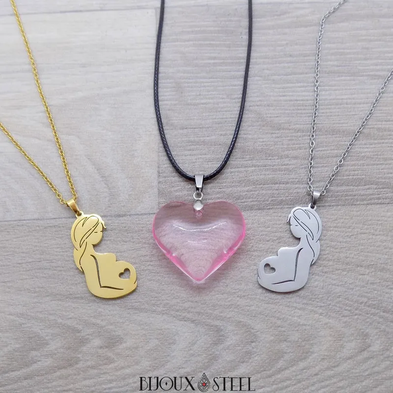 Collier à pendentif maman enceinte en acier inoxydable