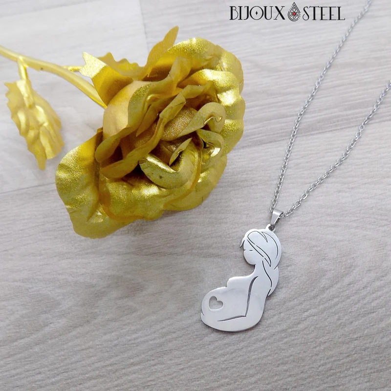 Collier à pendentif maman enceinte en acier inoxydable
