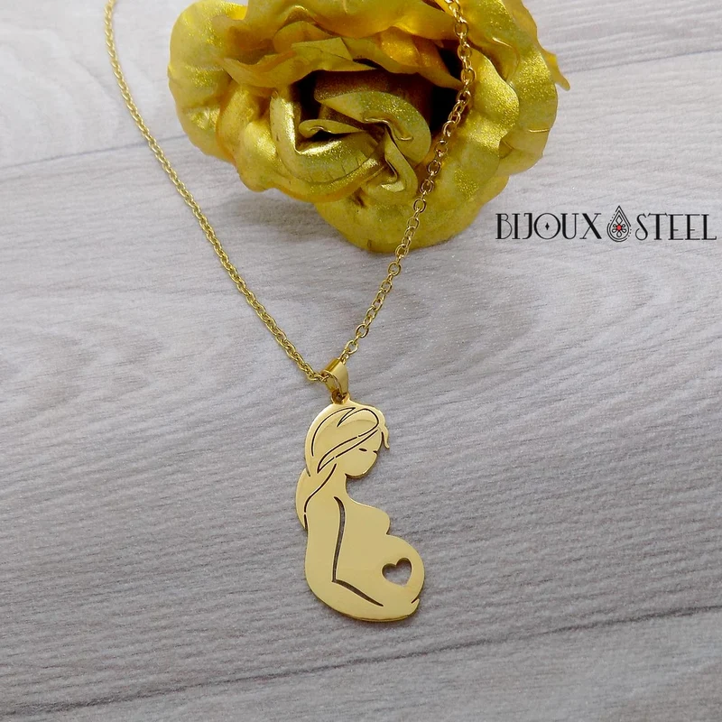 Collier à pendentif maman enceinte en acier inoxydable