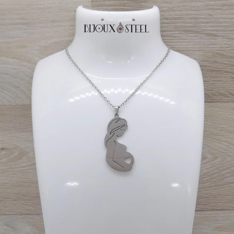 Collier à pendentif maman enceinte en acier inoxydable